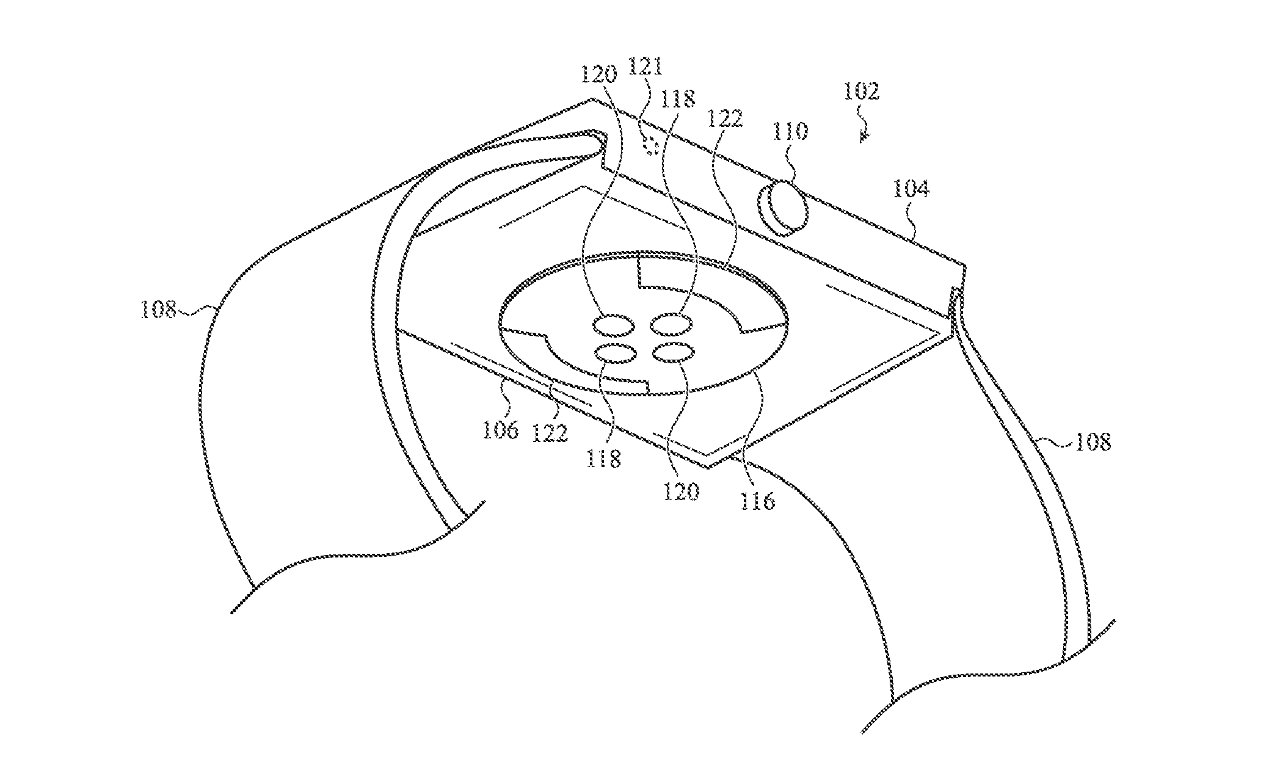 Detalle de la solicitud de patente que muestra otra vista de un Apple Watch