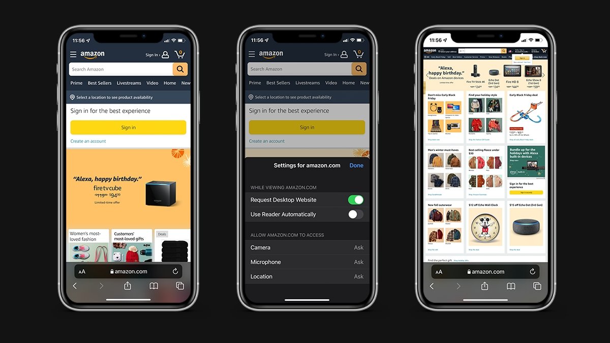AmazonSitios móviles y de escritorio en un iPhone