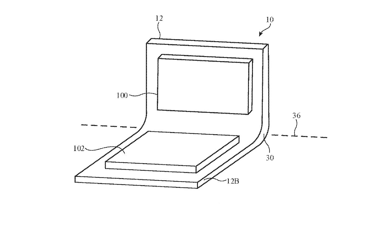 Detalle de la patente que muestra una bisagra flexible, ya sea para una MacBook Pro o un iPhone plegable