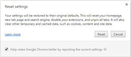 confirme la acción para restablecer la configuración en Chrome