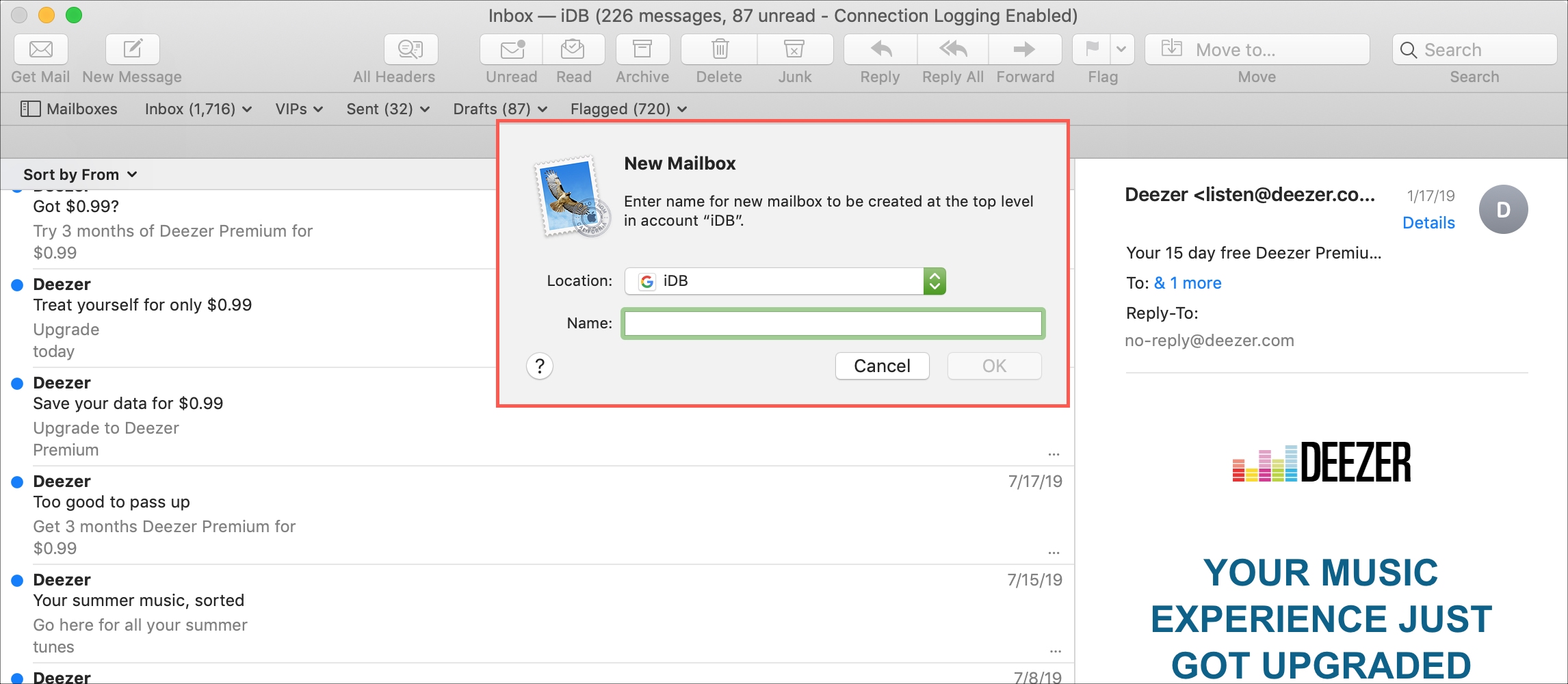إنشاء صندوق بريد جديد Mac Mail