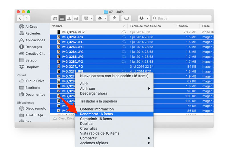 إعادة تسمية العديد من الملفات معًا على Mac