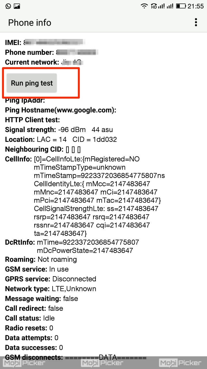 تشغيل اختبار ping لإصلاح خطأ في شبكة الجوال