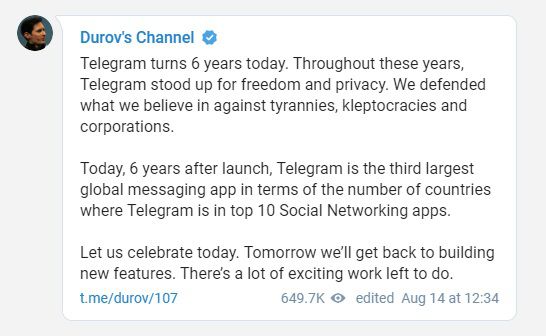 احتفلت Telegram بعيدها السادس بتحديثات جديدة تغلبت على WhatsApp 1
