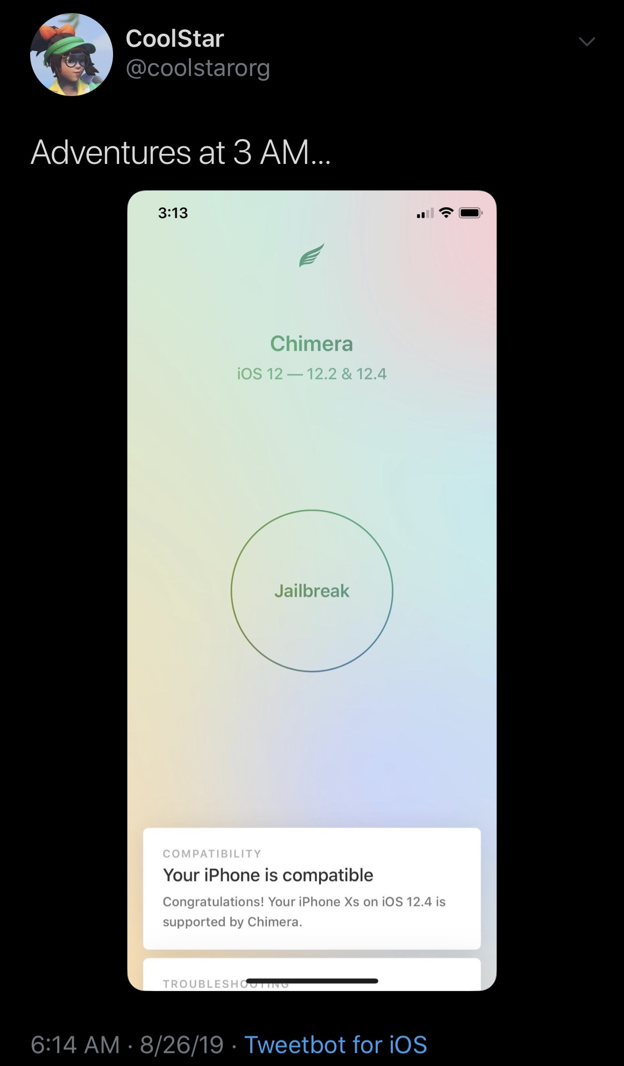 CoolStar يثير توافق Chimera لأجهزة A12 (X) التي تعمل بنظام iOS 12.1.3-12.4 2