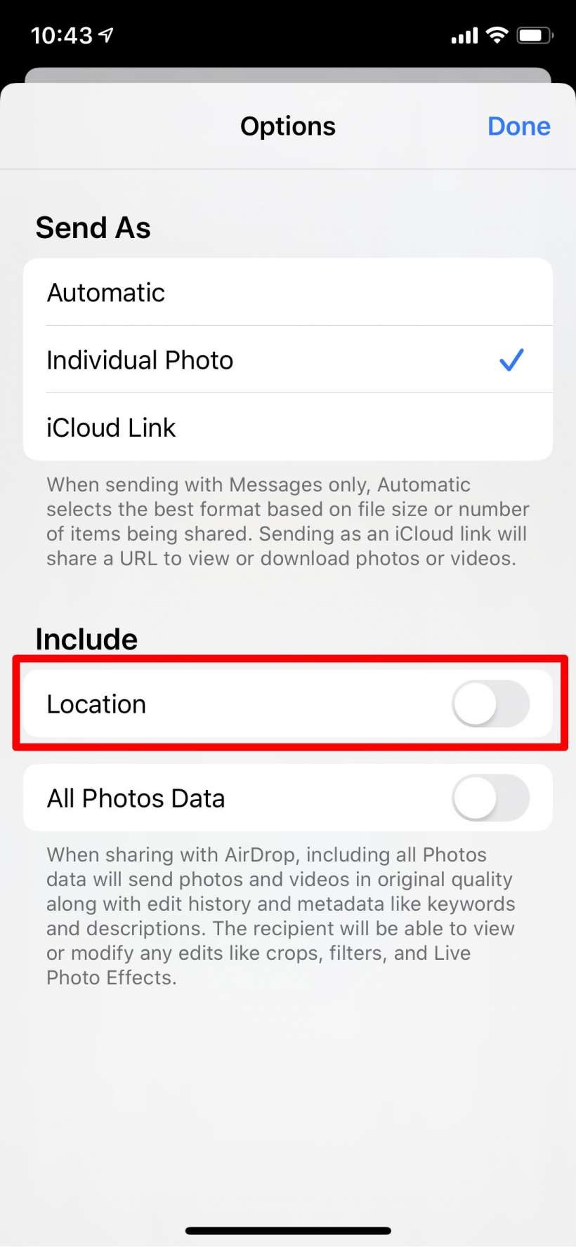 كيفية مشاركة الصور دون بيانات الموقع على iPhone و iPad.
