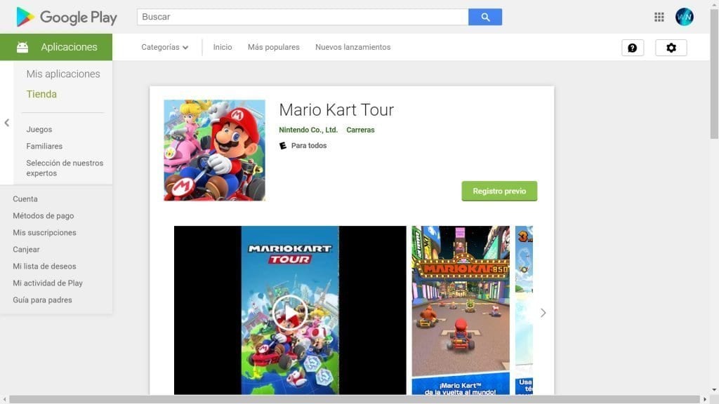 ماريو كارت جولة في Google Play Store.
