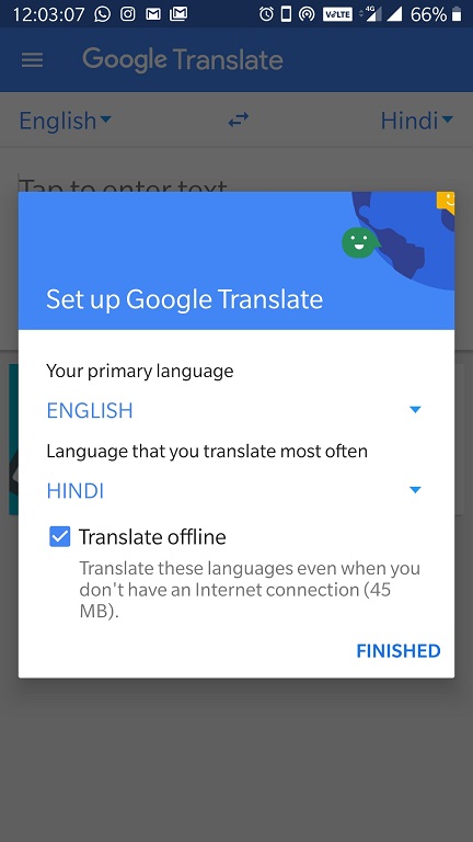 تعيين لغة الترجمة الأساسية لتطبيق google transalte