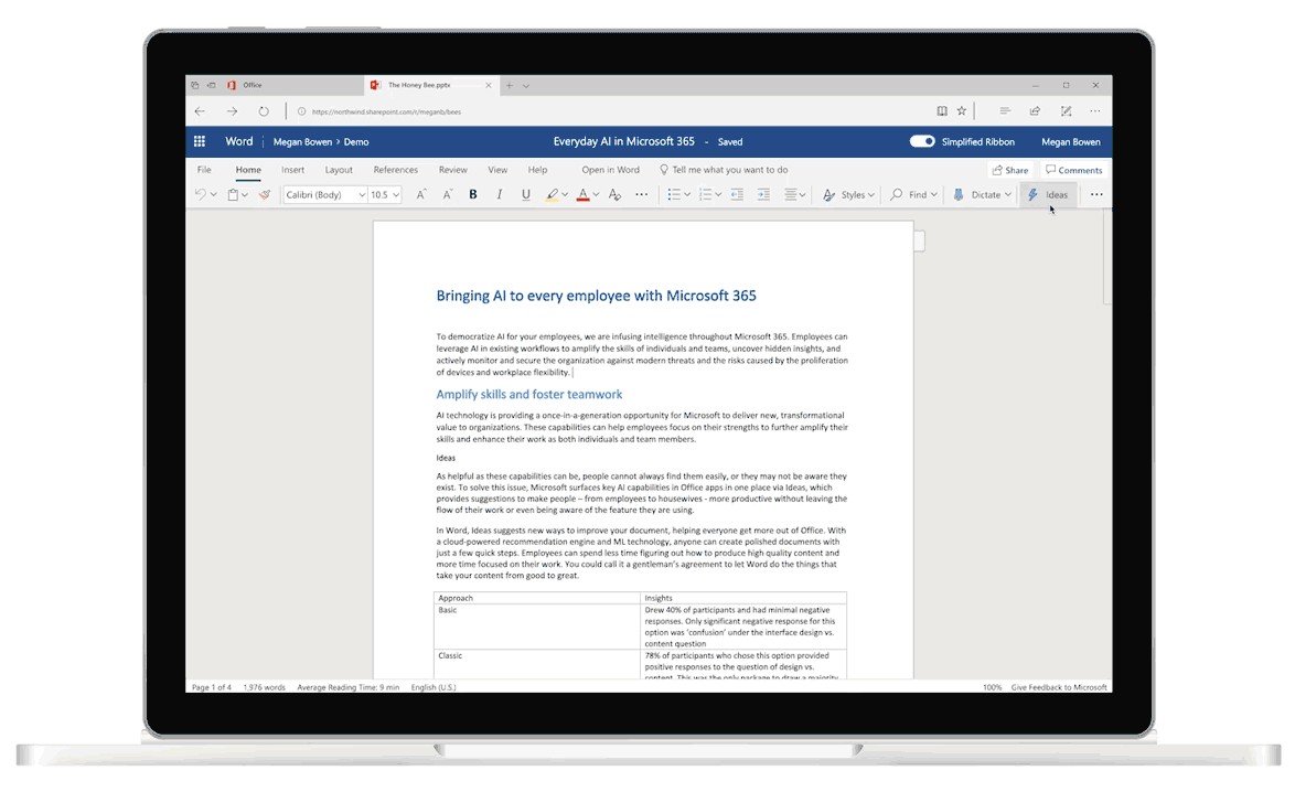 Microsoft Word Online تعلن عن أفكار! أداة منظمة العفو الدولية للمساعدة في إنتاج النص 1