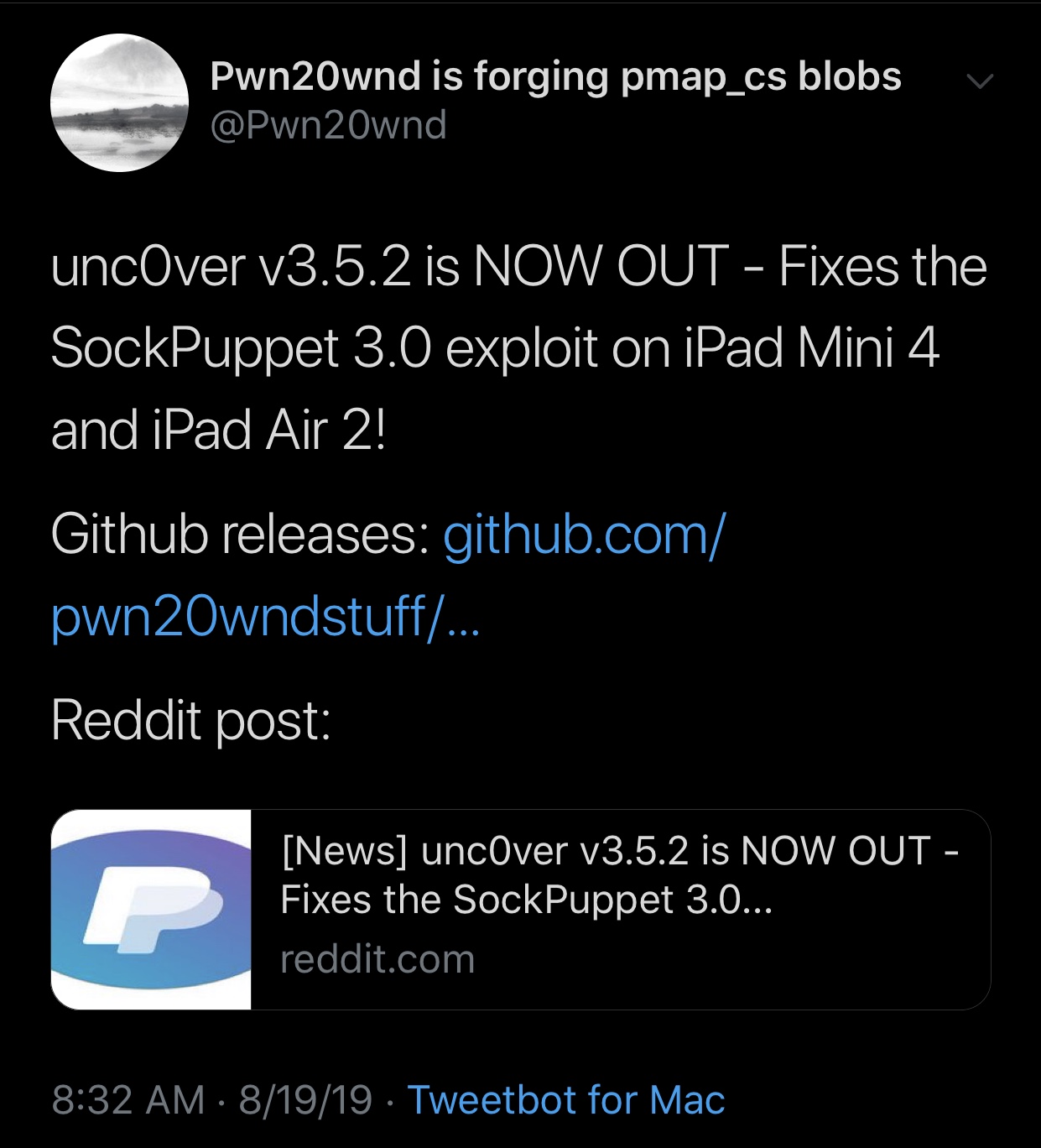 Pwn20wnd يسقط un0ver v3.5.2 لإصلاح استغلال Sock Puppet على أجهزة iPad معينة 2
