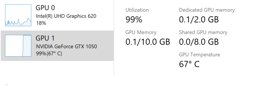 تظهر درجة حرارة GPU في إدارة المهام.