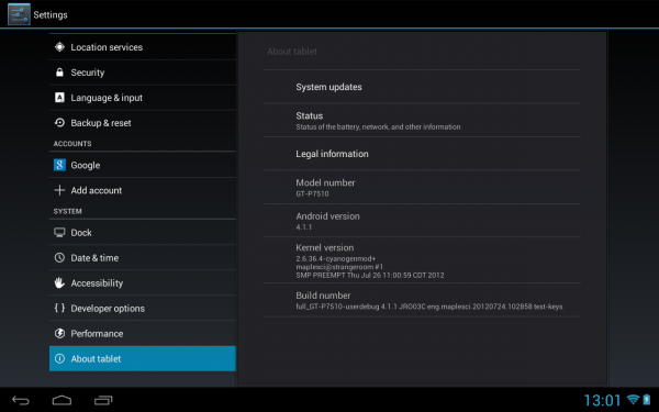 تحديث Galaxy علامة التبويب 10.1 GT-P7510 مع أندرويد 4.1.1 AOSP جيلي بين مخصص ROM 2