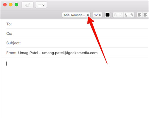 حدد خط من القائمة المنسدلة في إنشاء تطبيق Mac Mail