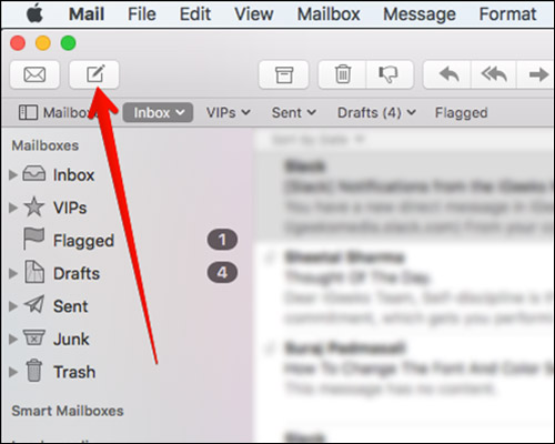 إنشاء رسالة جديدة في تطبيق Mac Mail