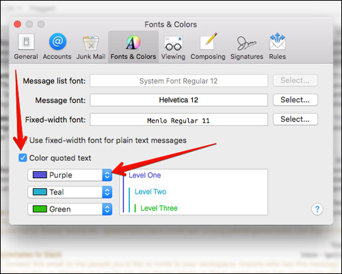 تغيير ألوان البريد الإلكتروني في تطبيق Mac Mail