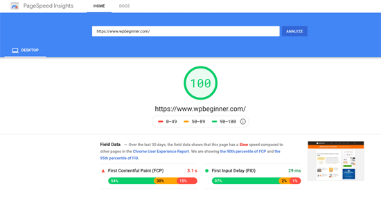 WPBeginner اختبار سرعة صفحة Google