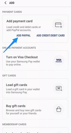 Samsung Pay - Add Paypal