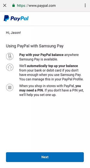 Samsung Pay - Paypal Authorization