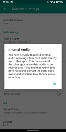 يضيف ADV Screen Recorder التقاط الصوت الداخلي على Android 10 بفضل API الجديد 3