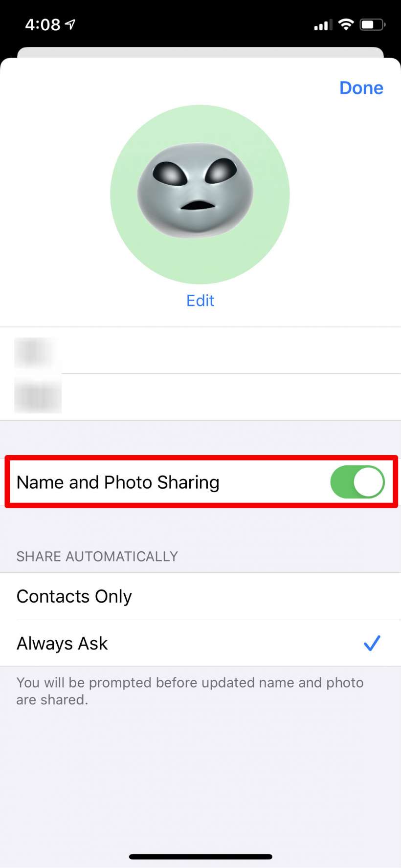 كيفية منع الرسائل من السؤال عما إذا كنت تريد مشاركة اسمك وصورتك على iPhone و iPad.