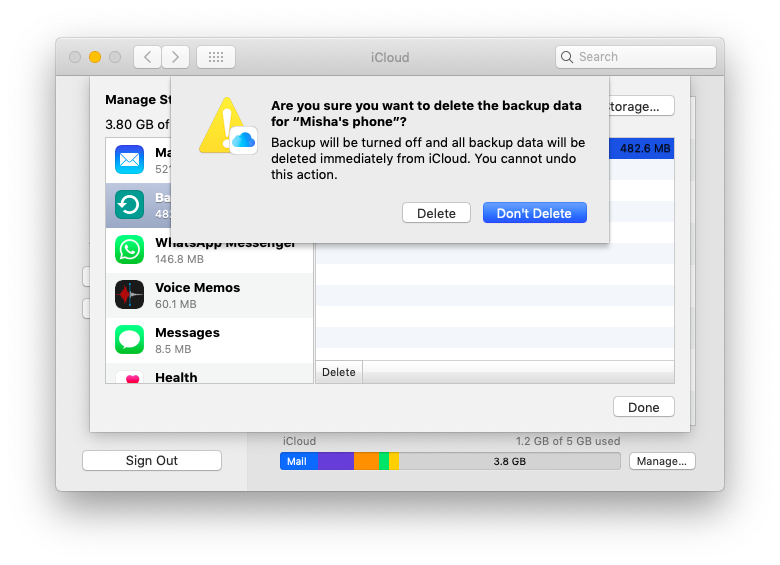 حذف iCloud backup iOS Mac