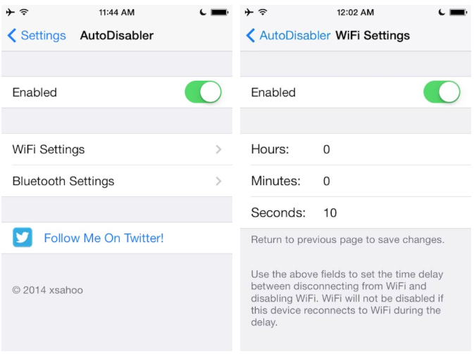 AutoDisabler ، قرص لتعطيل WiFi و Bluetooh تلقائيًا على iPhone 2