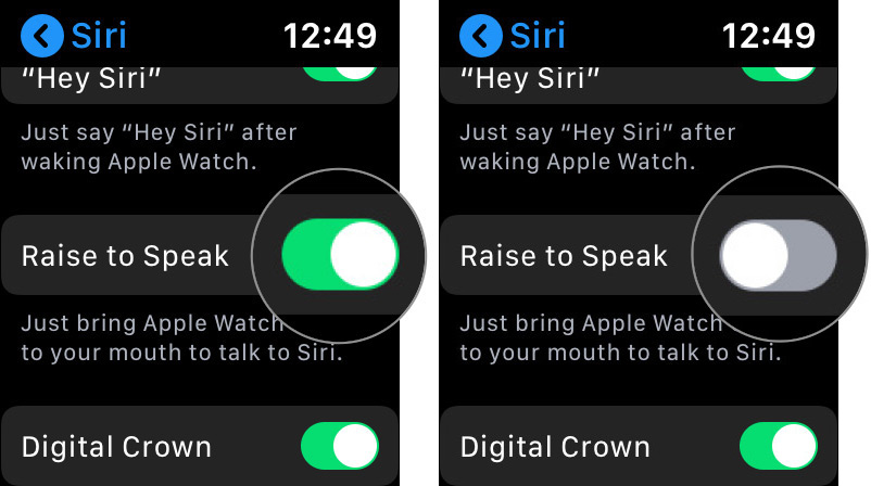 قم بإيقاف تشغيل رفع الكلمة للتحدث عن Siri Apple Watch