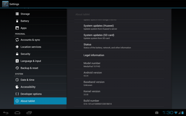 Huawei MediaPad 10 FHD: تفريغ النظام (Android 4.0.4 B010) 1