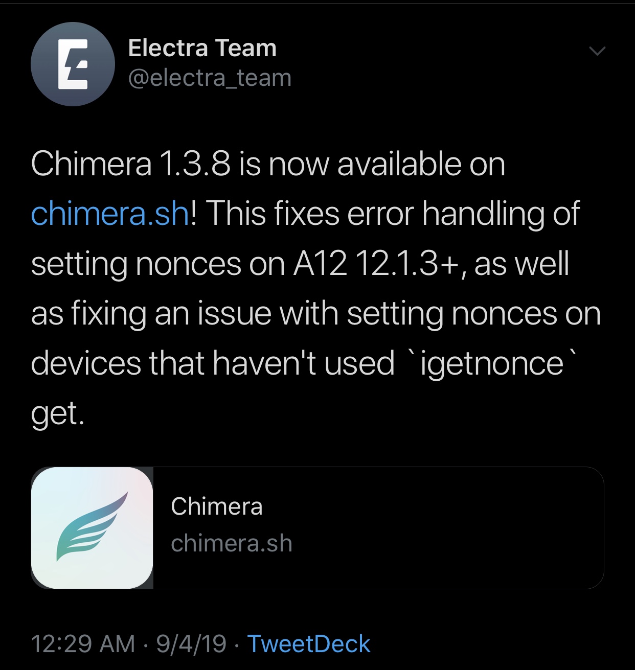 تم إصدار Chimera v1.3.8 مع المزيد من التحسينات غير المعتمدة على الأجهزة A12 (X) 2