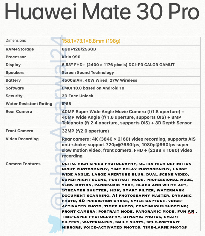 مواصفات Huawei Mate 30 Pro 1