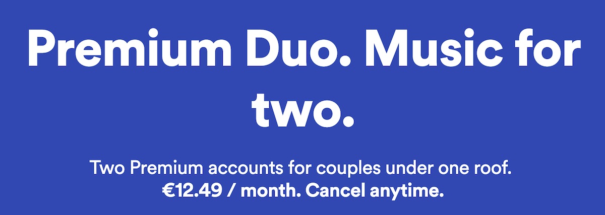 Suscripción a Spotify Testing 'Premium Duo' que ofrece un precio con descuento para parejas o compañeros de cuarto