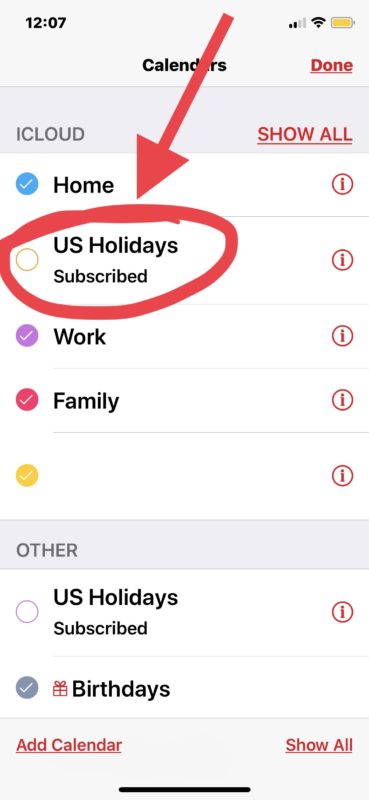 Cómo eliminar el calendario de vacaciones de iPhone o iPad