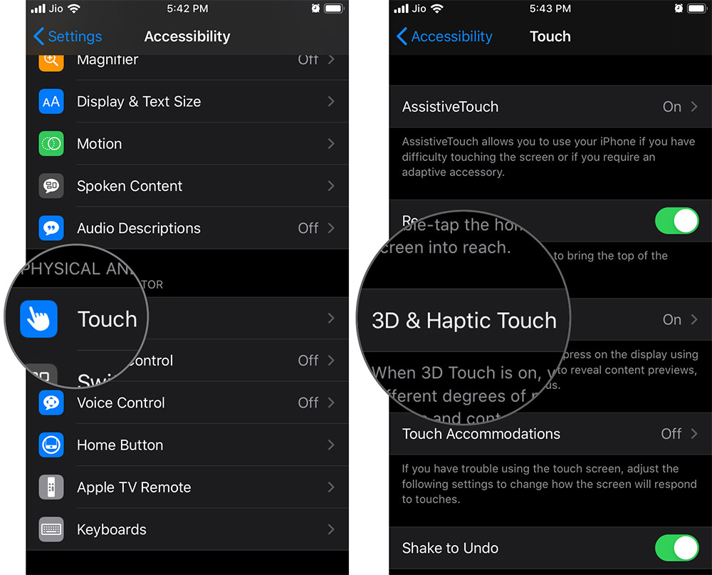 Toque 3D Touch y Haptic Touch en Accesibilidad en iOS 13 con iPhone