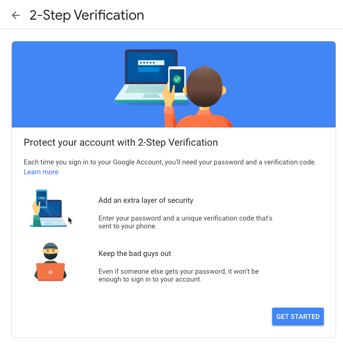 Configuración de privacidad de Google 2fa Inicio