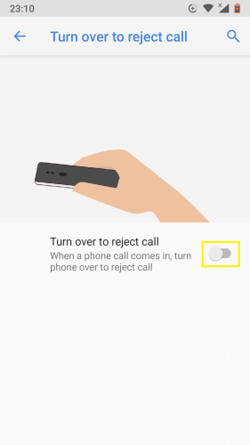 Aktifkan untuk menolak isyarat panggilan diaktifkan di Android 9 Nougat. 