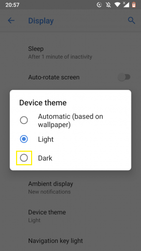 Aktifkan tema gelap di Android Nougat