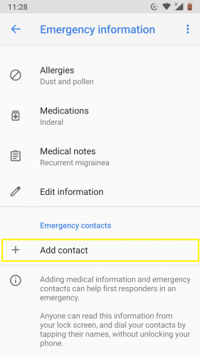 Tambahkan kontak darurat di Android 9. 