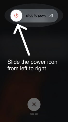 deslice el icono de encendido de izquierda a derecha para apagar el iPhone