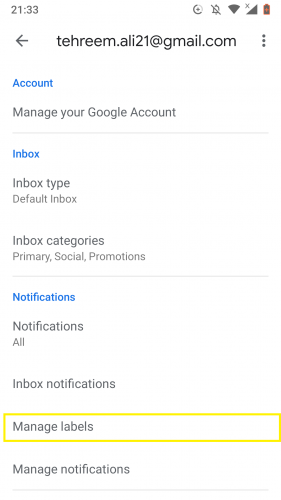 Перейдите к управлению ярлыками в Gmail для Android.