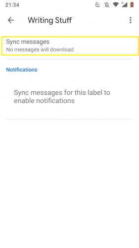 Buka opsi sinkronisasi untuk mengelola label dengan mudah di Gmail untuk Android.