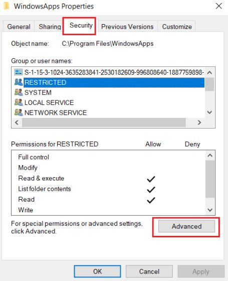 Доступ к папке WindowsApps в Windows 10
