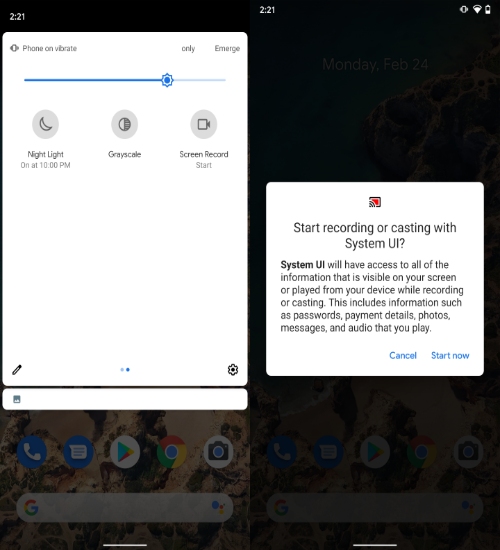 Fitur perekaman layar asli Android 11