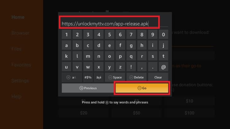 Masukkan url buka kunci APK MyTTV untuk menginstal aplikasi streaming UnlockMyTTV di Firestick Anda