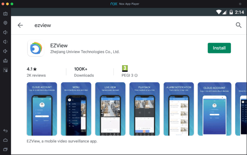 EZView-приложение-скачать-на-рс-с использованием-NOX-эмулятор