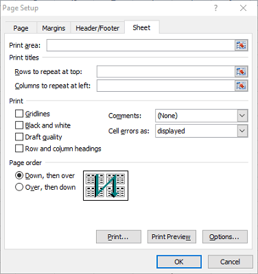 Линии и границы сетки Excel в окне настройки страницы не печатаются