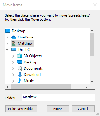 Tidak dapat mengakses file Excel dari jendela Pindahkan Item saat menyimpan