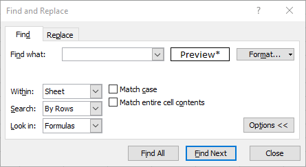 Hitta och ersätt Excel-kalkylbladsfönster som inte filtreras ordentligt
