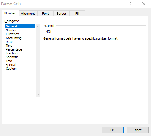Excel-kalkylblad i fönstret Formatformat sammanfattar inte korrekt