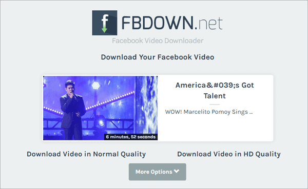 FBDown là một nền tảng tuyệt vời khác để tiết kiệm Facebook video. 