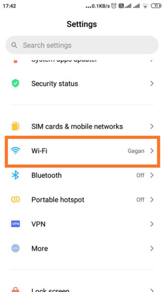 Pengaturan WiFi di pengaturan ponsel Android